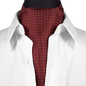 Mens 100% Silk Ascot Cravat Burgundy Yellow Micro Dot Formal Wedding Necktie